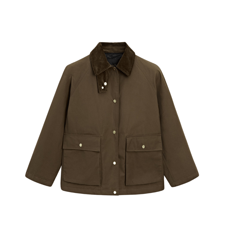 Massimo Dutti 100% Cotton Waxed Parka with Snap Buttons