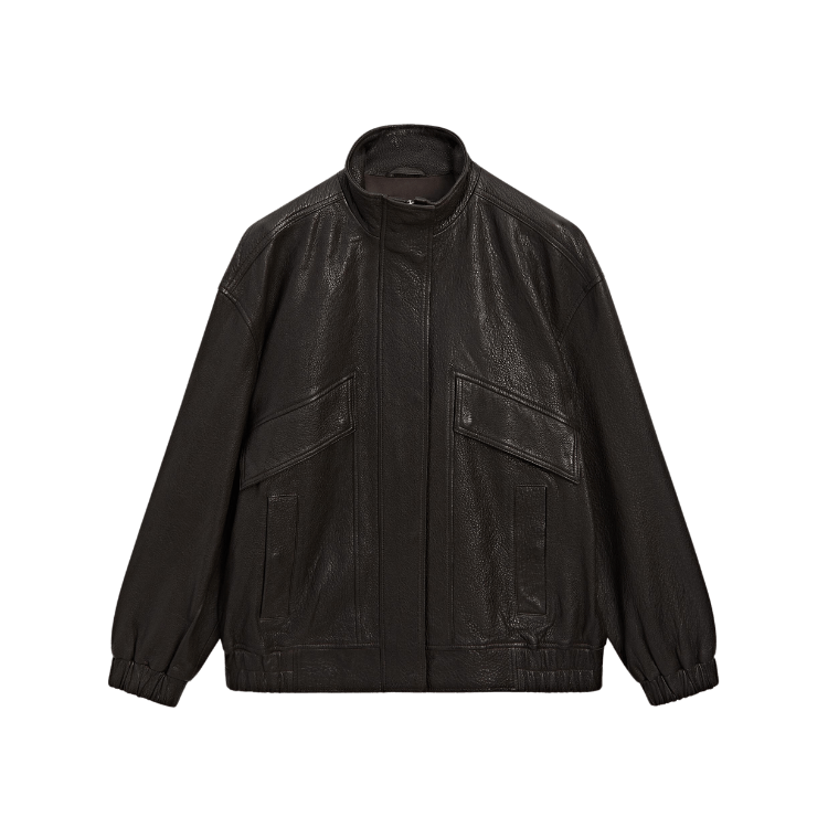 Massimo Dutti Textured Nappa Leather Jacket with Double Pocket