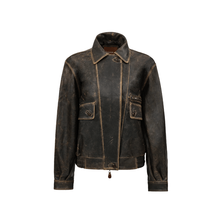 Source Unknown Geva Faded Lambskin Bomber Jacket